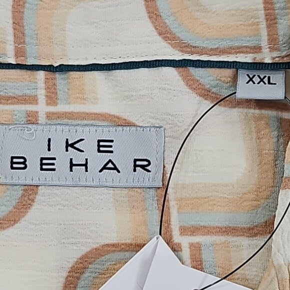 Ike Behar Crepe Shirt Men's XL Ecru and Blue Mod Short Sleeve Button Up NWT - Picture 7 of 15